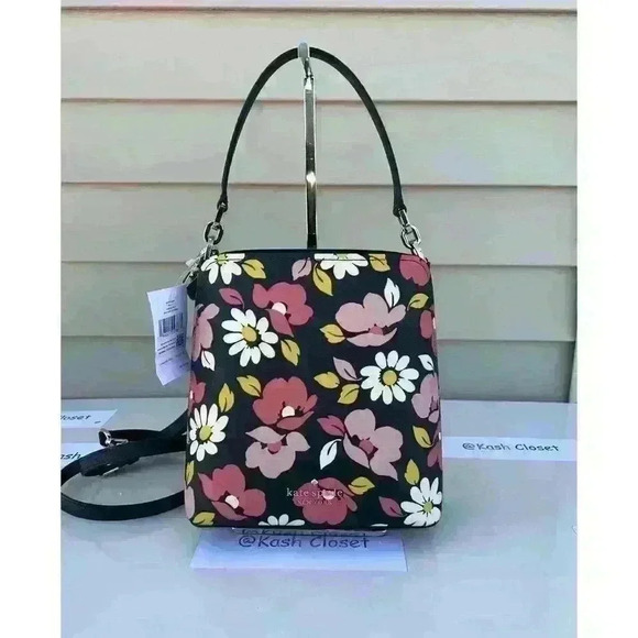 Kate Spade Darcy Bucket Bag Floral Printed Small Purse Blue Multi